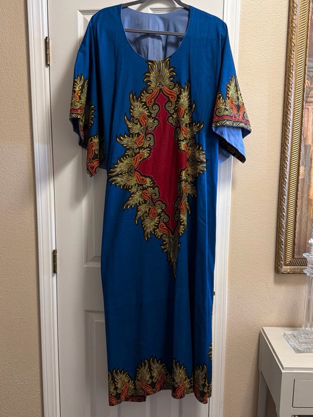 Blue and Red Embroidered Maxi Dress